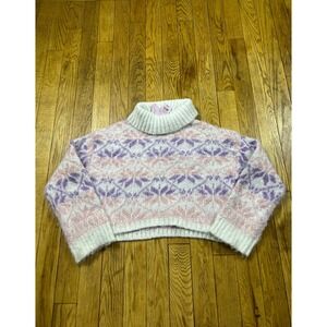 NEW‎ Wild Fable Womens XXL Cropped Turtleneck Sweater Pink Purple Fair Isle